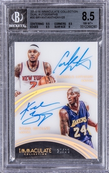 2015-16 Panini Immaculate Collection Dual Autographs #30 Kobe Bryant/Carmelo Anthony (#24/25) - BGS NM-MT+ 8.5/BGS 10